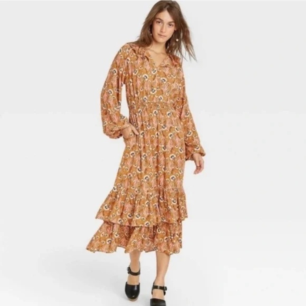 Women's Balloon Long Sleeve Ruffle Collar Dress - Universal Thread - floral